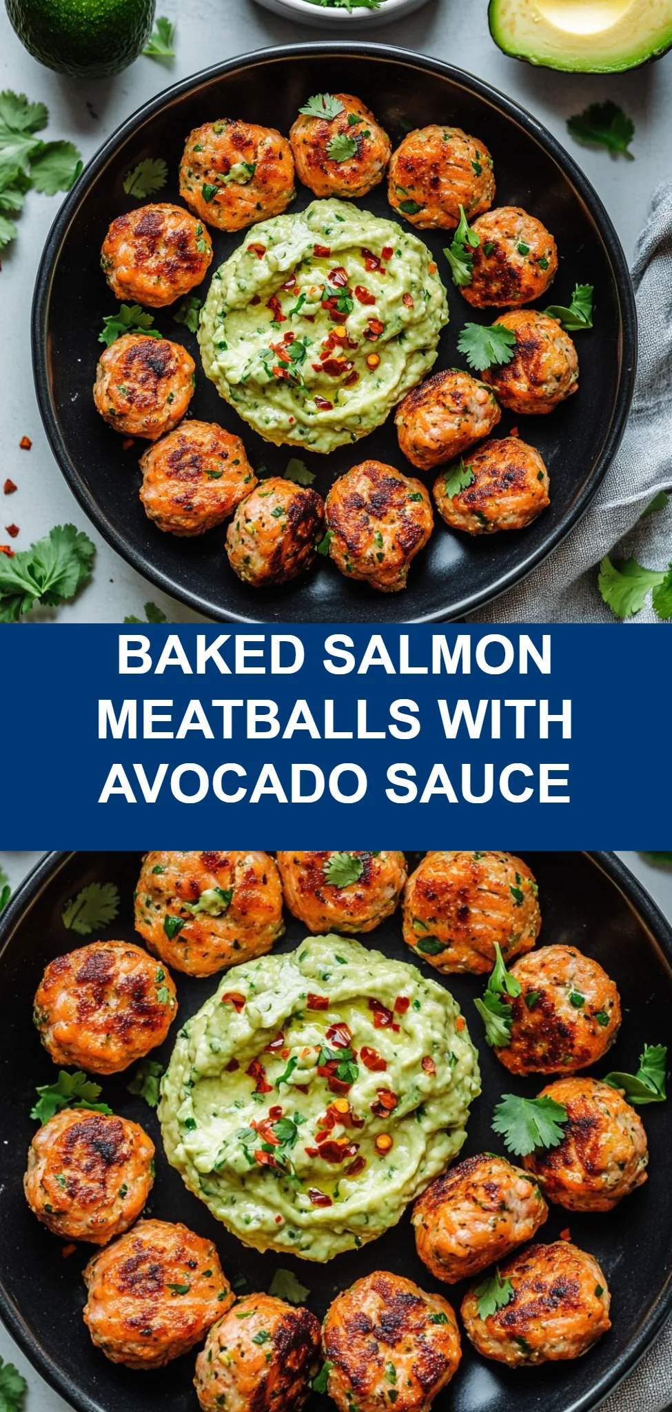Baked Salmon Meatballs with Avocado Sauce
