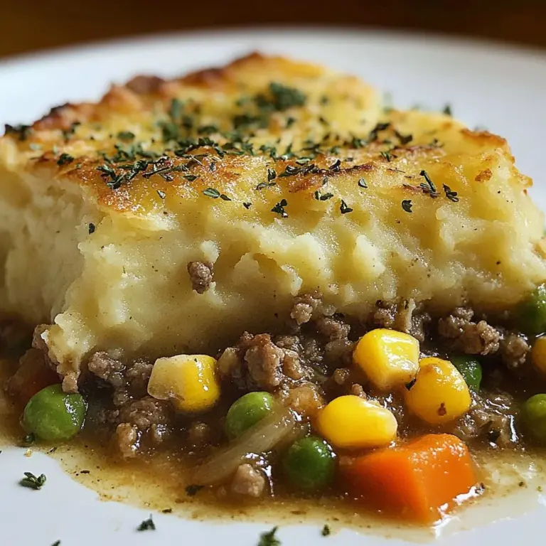 Delicious beef pot pie casserole fresh out of the oven garnished with herbs.
