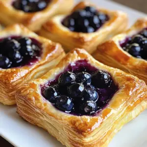 Blueberry cream cheese danish with flaky pastry and fresh blueberries