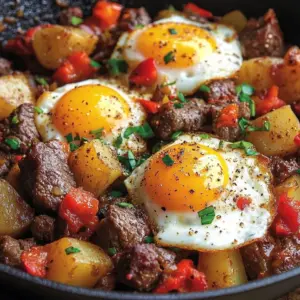 Hearty breakfast hash featuring steak and potatoes