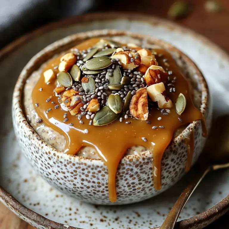 A bowl of Chia Pumpkin Pie Overnight Oats topped with pumpkin seeds and spices