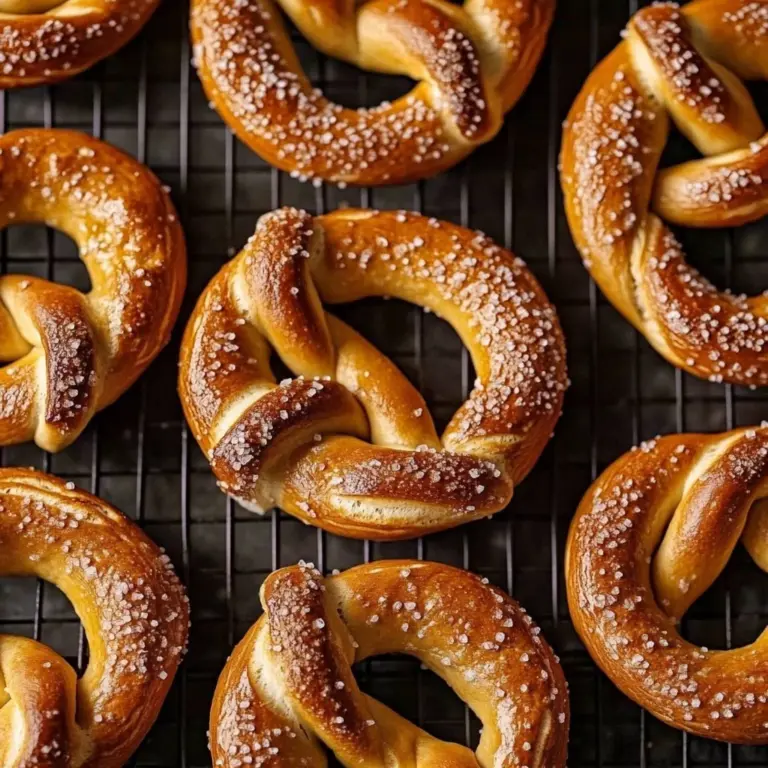 Freshly baked cinnamon sugar pretzels dusted with cinnamon and sugar.