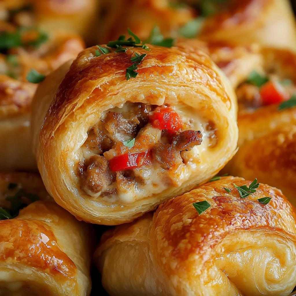 Plate of cream cheese sausage crescents fresh from the oven.