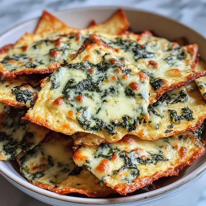 Crispy cheese rounds served with a creamy spinach dip appetizer