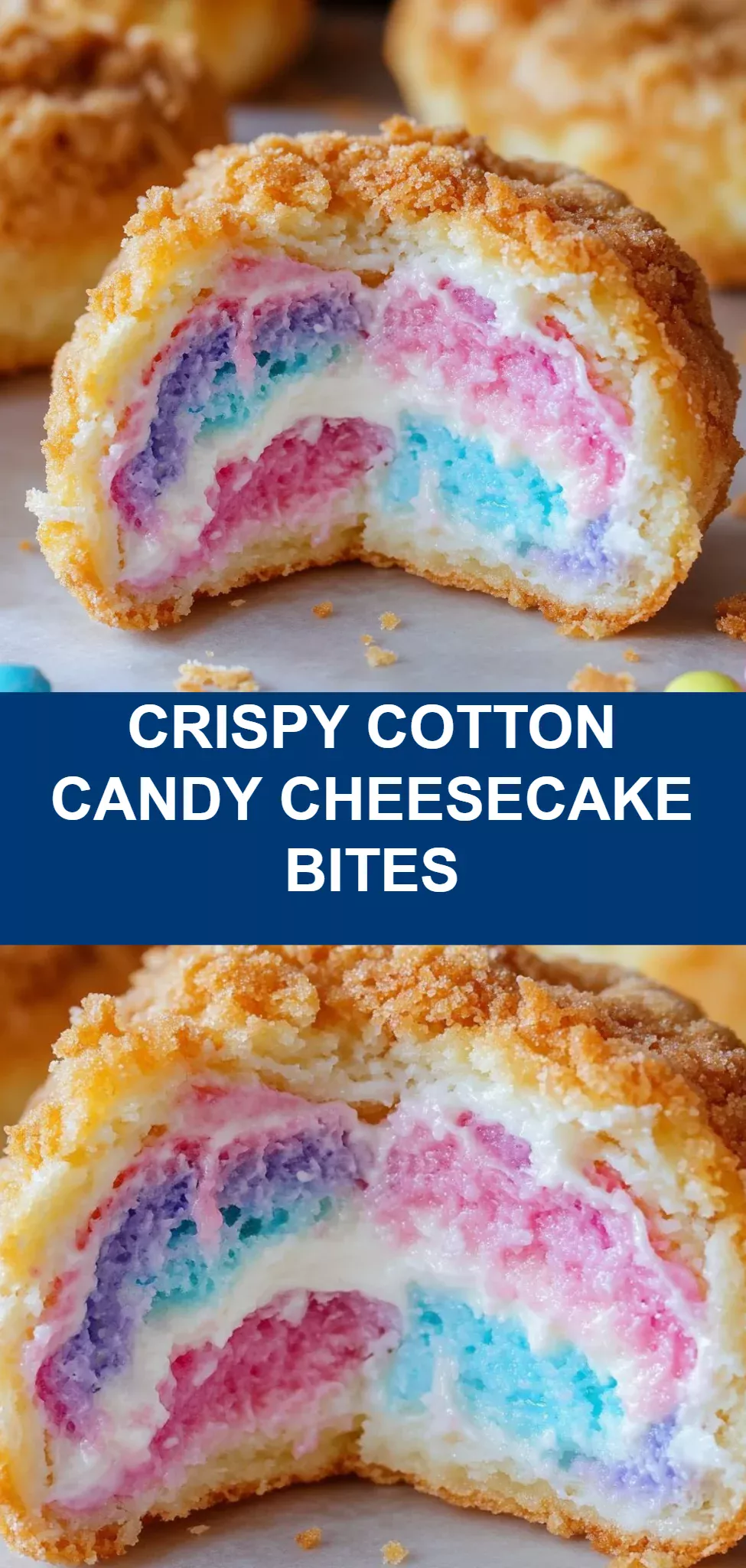 Crispy Cotton Candy Cheesecake Bites