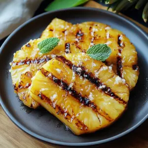 Delicious grilled pineapple slices topped with caramelized sugar.