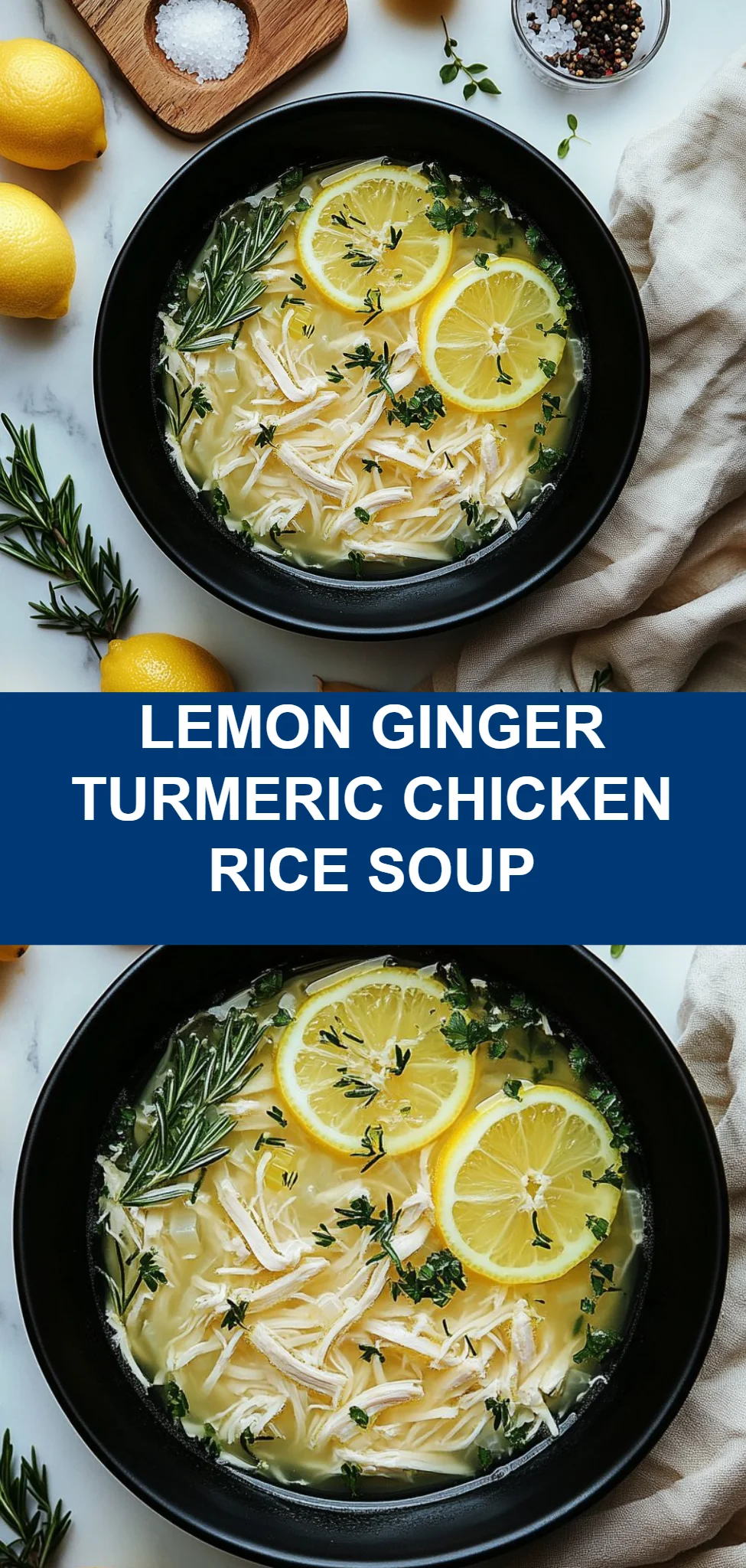 Lemon Ginger Turmeric Chicken Rice Soup
