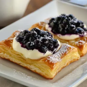 Simple blueberry Danish pastry with fresh blueberries and flaky crust