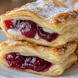 Sweet cherry braided Danish pastry with vibrant cherries and flaky layers
