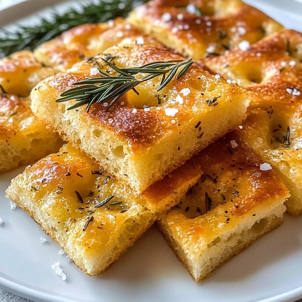 Slice of airy gluten-free focaccia bread topped with herbs.