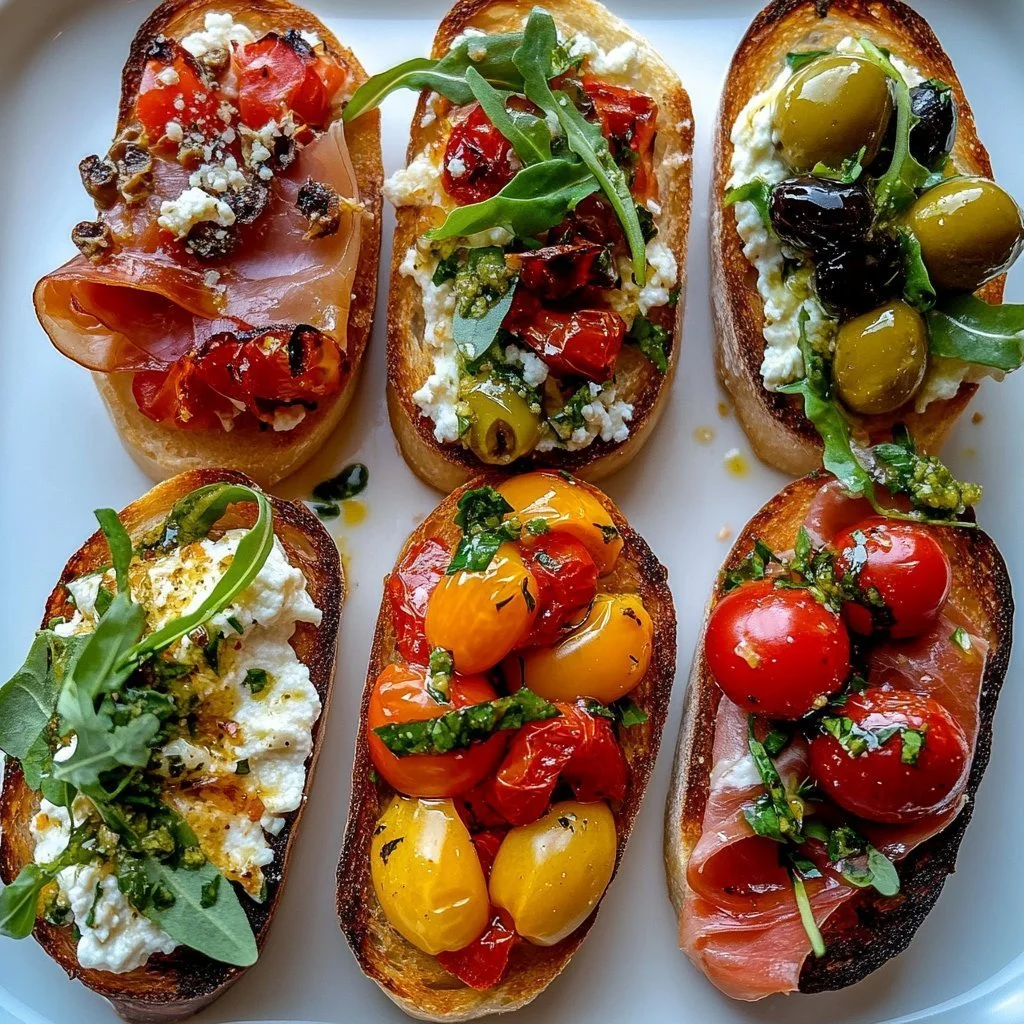 Artisanal grilled bruschetta bar with a variety of toppings and flavors