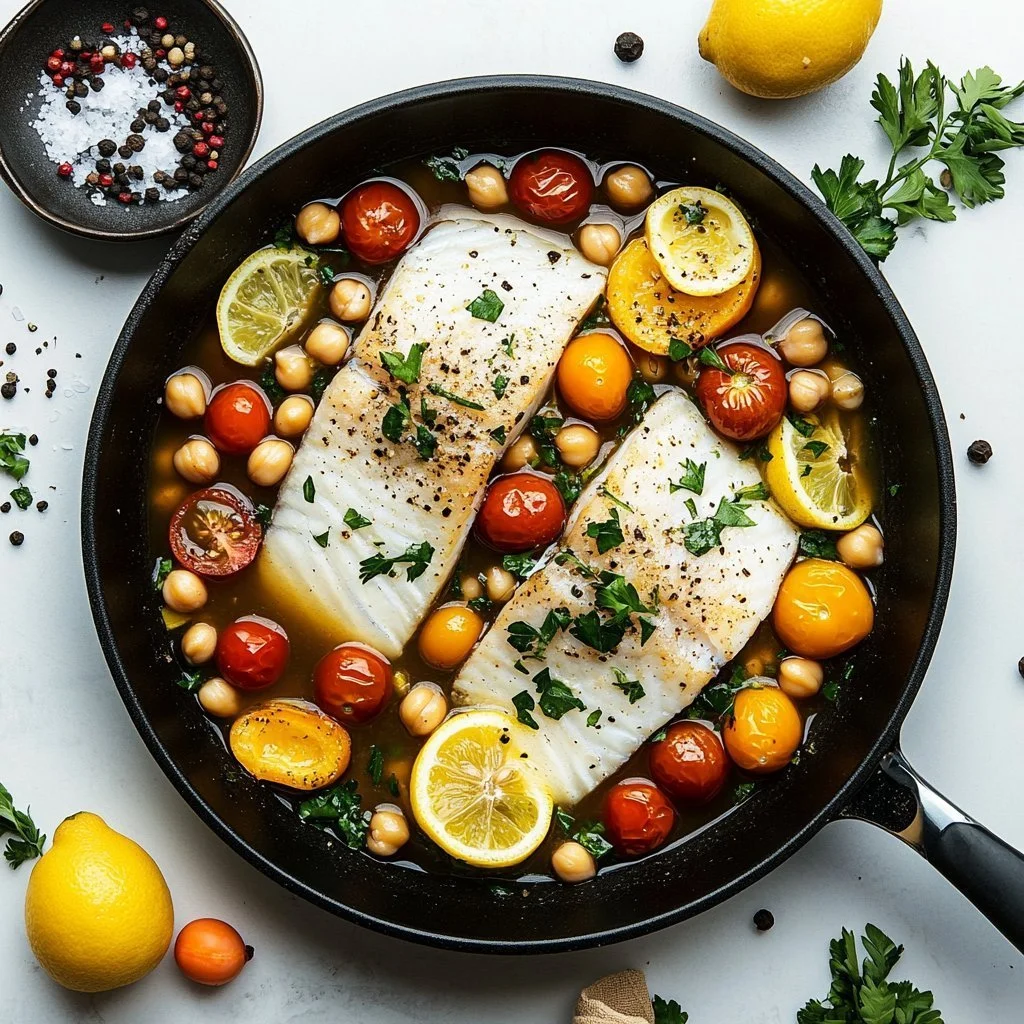 Deliciously baked Mediterranean fish with herbs and lemon