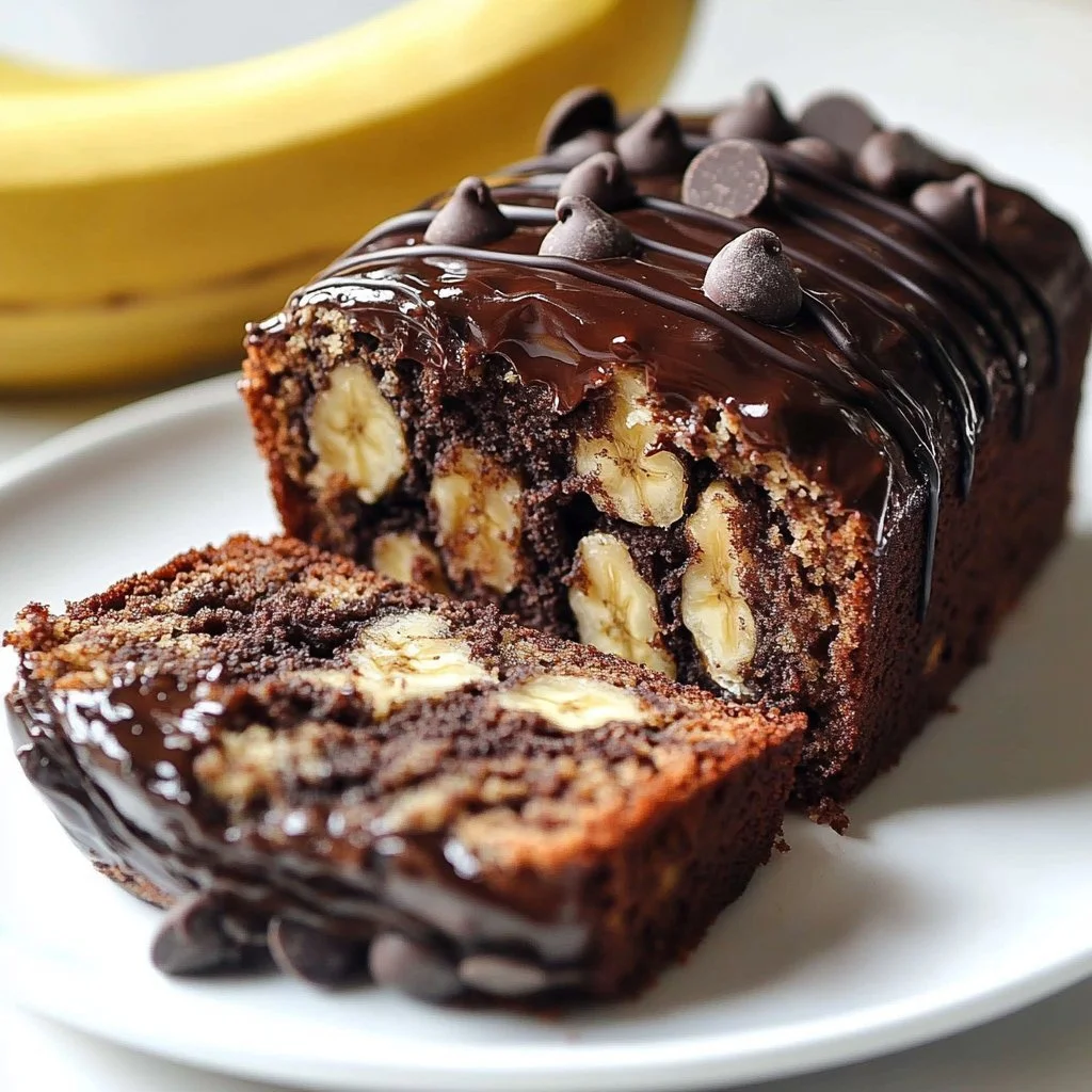 Delicious banana bread topped with chocolate peanut butter spread