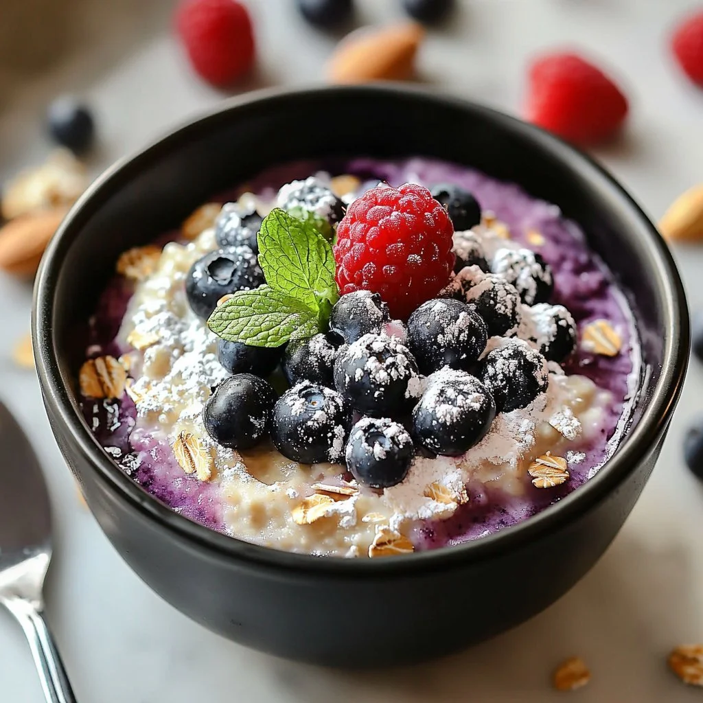 Blueberry Cottage Cheese Bake served in a white dish