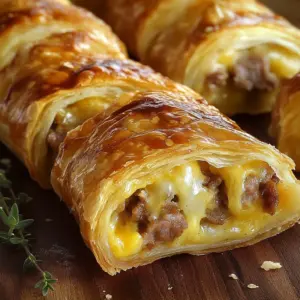 Breakfast rollups with sausage and cheese on a plate