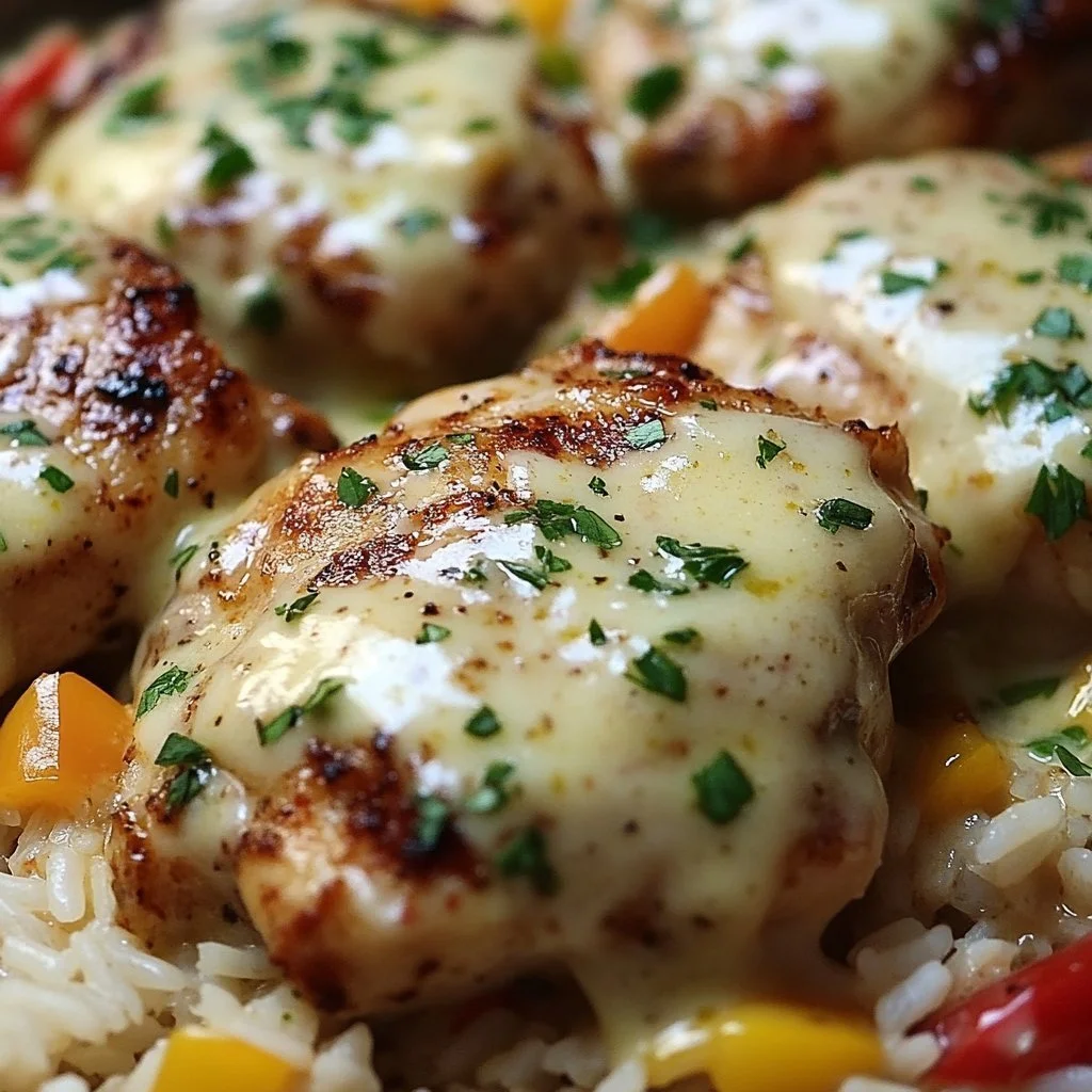 Cajun Garlic Parmesan Chicken served over rice with spices and herbs