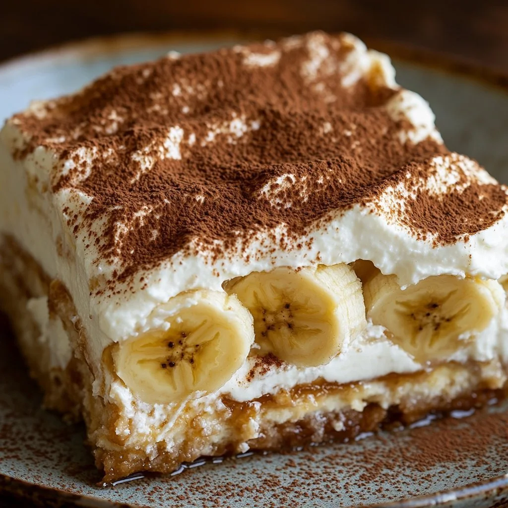 Caramel Banana Pudding Tiramisu dessert with layers of flavor and creamy texture