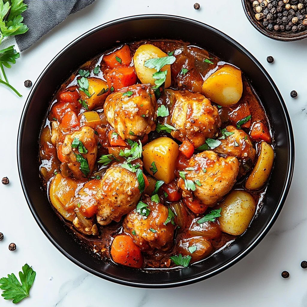 Delicious Catalina Braised Chicken served with vegetables and herbs