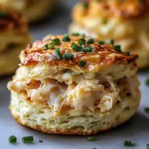 Delicious cheesy garlic crab biscuits on a plate, garnished with herbs.