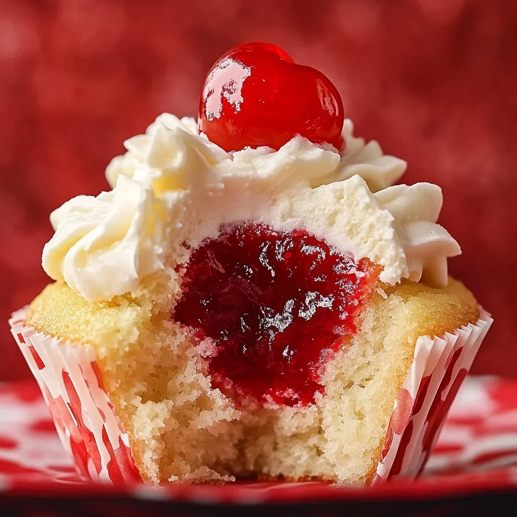 Delicious cherry cupcakes with colorful festive frosting on top.