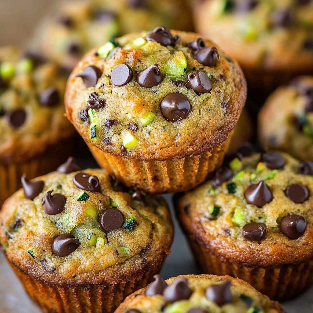 Delicious chocolate chip zucchini muffins fresh out of the oven
