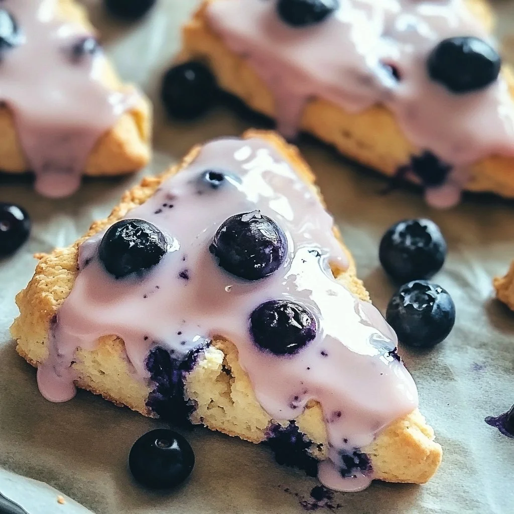 Freshly baked classic blueberry scones on a plate