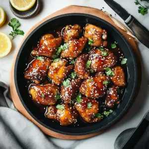 Plate of classic teriyaki chicken garnished with sesame seeds and green onions