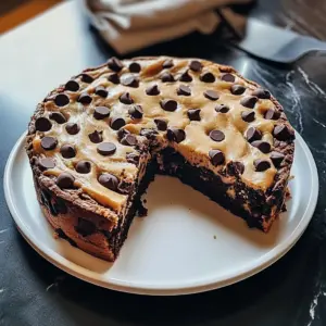 Delicious chocolate chip cookie cake fresh out of the oven