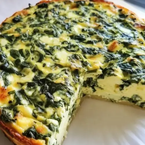 Cottage Cheese Spinach Crustless Quiche served on a plate