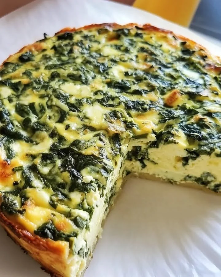 Cottage Cheese Spinach Crustless Quiche served on a plate