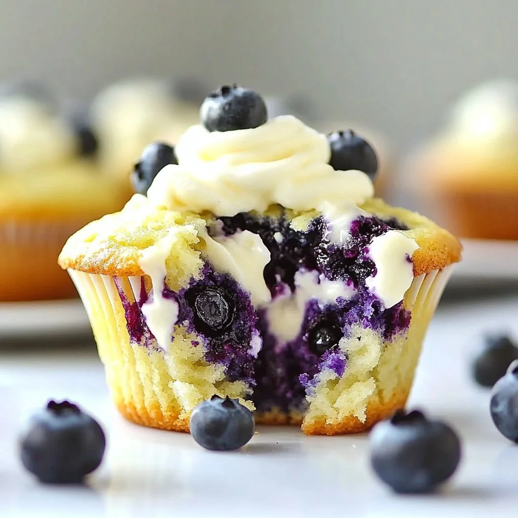 Cream cheese blueberry muffins with streusel topping on a plate