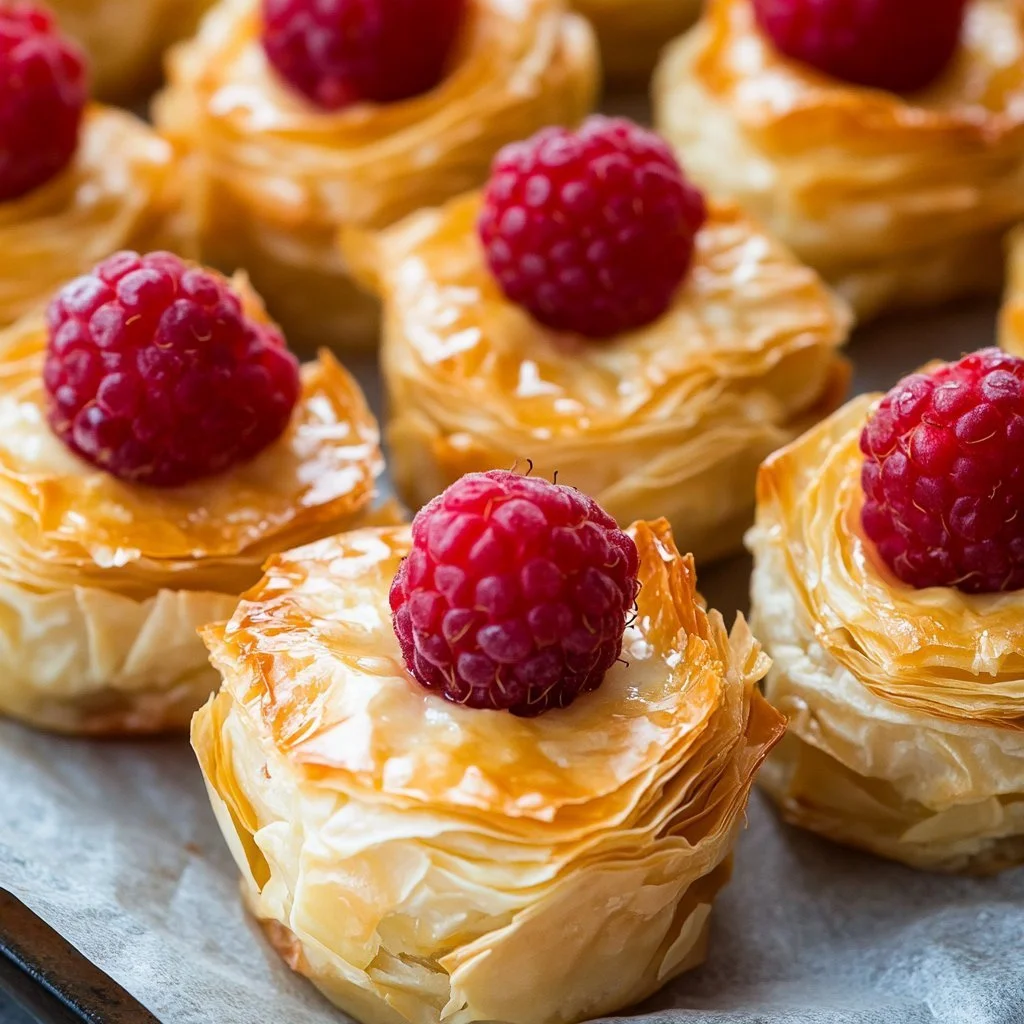Cream cheese raspberry bites served on a plate with fresh raspberries