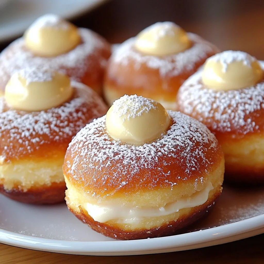 Delicious cream-filled Bavarian donuts on a plate