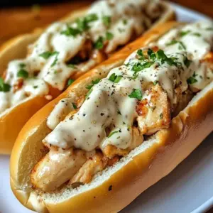 Creamy Alabama White BBQ Chicken Sub sandwich with BBQ sauce and toppings