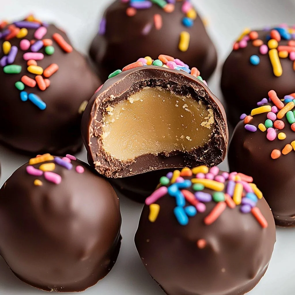 Creamy chocolate peanut butter balls ready to enjoy
