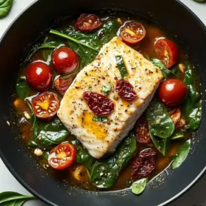Creamy Keto Tuscan Cod with Spinach dish on a plate with herbs