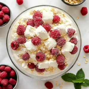 Creamy raspberry trifle with layers of white chocolate and fresh raspberries