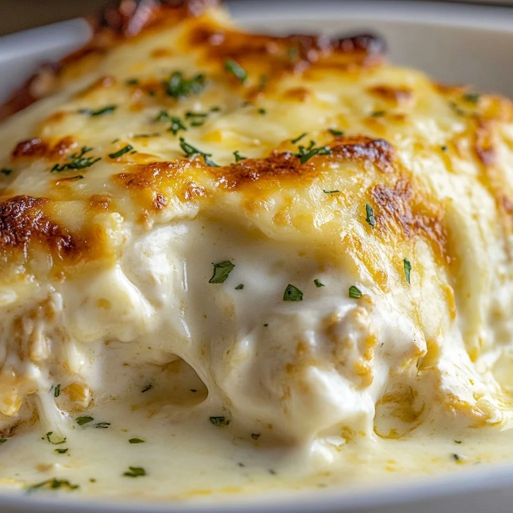 Delicious creamy white chicken enchiladas served with toppings