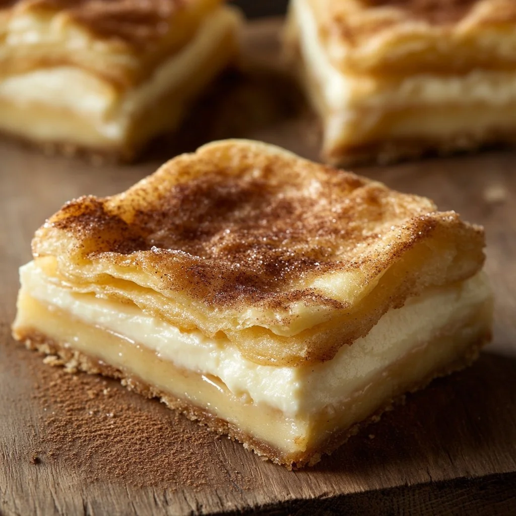 Crispy Sopapilla Cheesecake Delight topped with cinnamon sugar and drizzled with honey