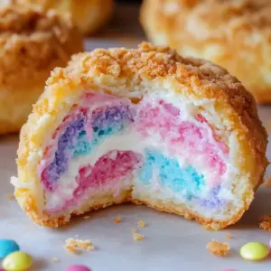 Crunchy cotton candy cheesecake bites, a sweet and colorful dessert treat