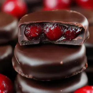 Delicious dark chocolate-covered cranberry sauce bites on a plate