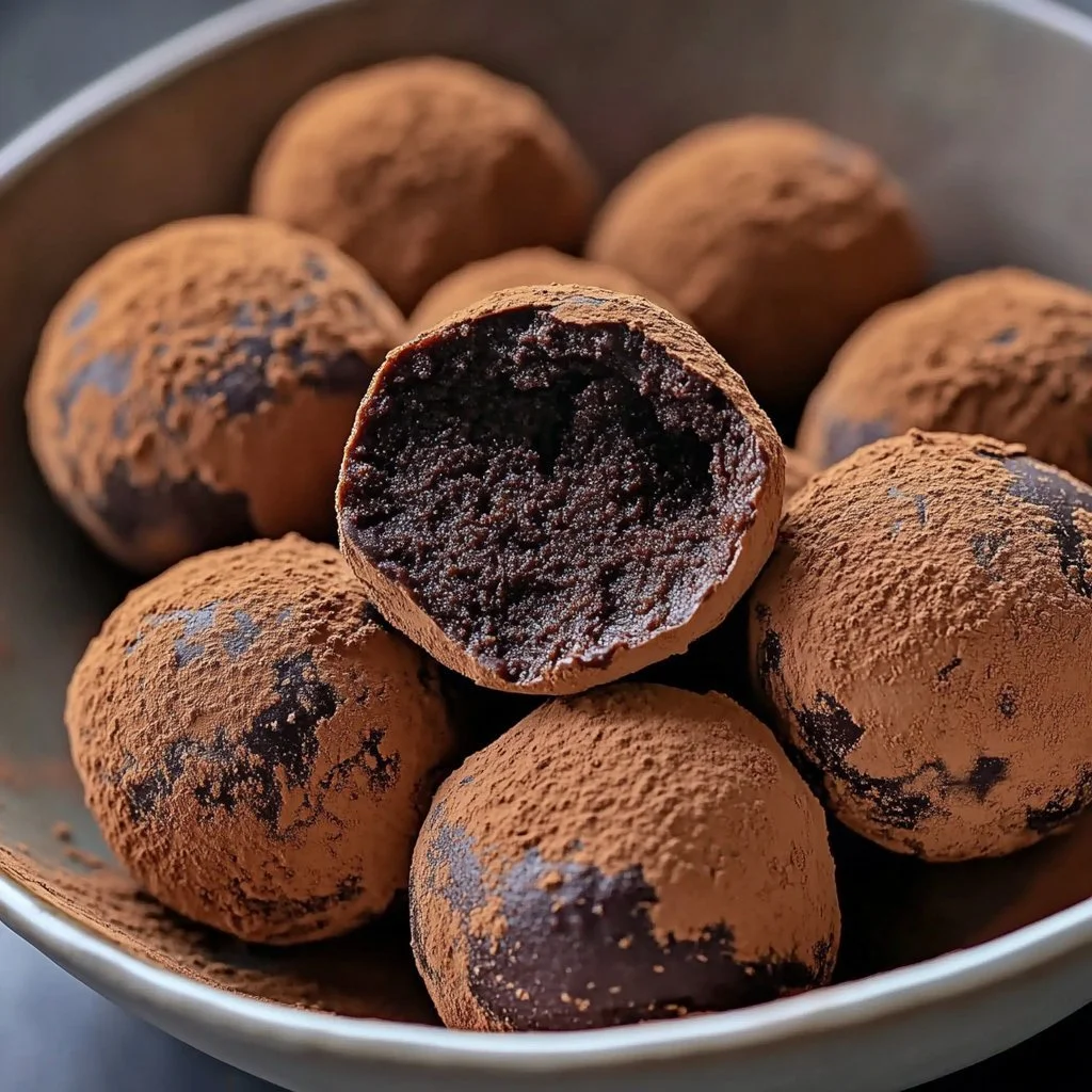 Decadent dark chocolate truffles beautifully arranged on a platter.