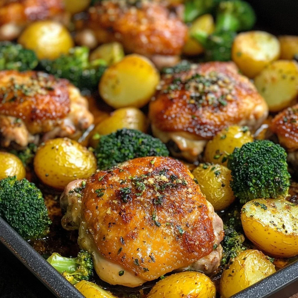 Garlic Parmesan Sheet Pan Chicken served with vegetables on a dinner table