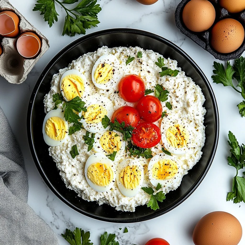 High protein cottage cheese egg salad served in a bowl