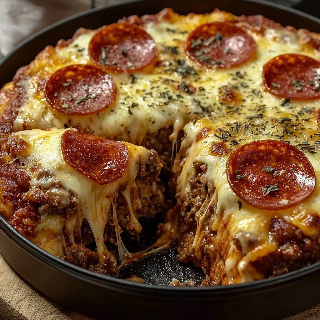 Delicious Impossible Pizza Pie made with Bisquick served on a colorful plate.