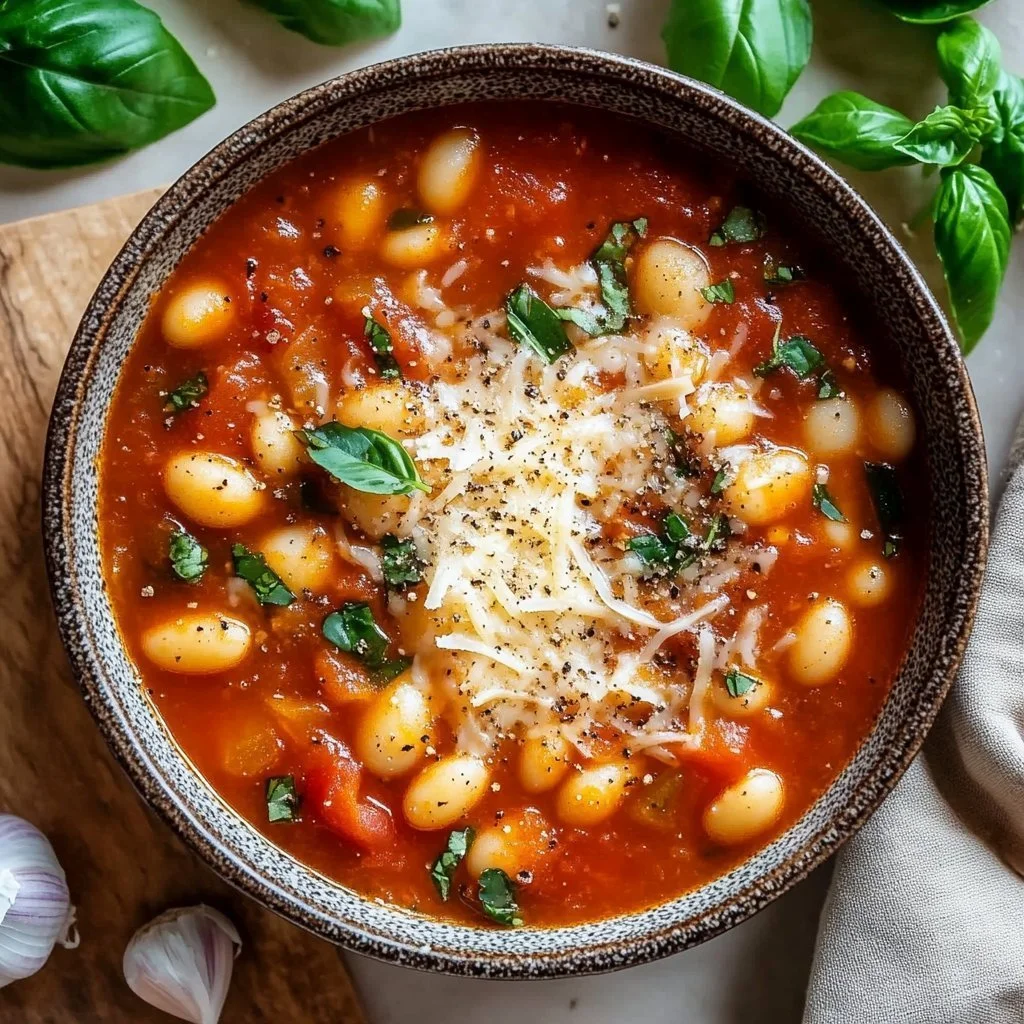 Bowl of Italian Soup Powered by Penicillin garnished with fresh herbs
