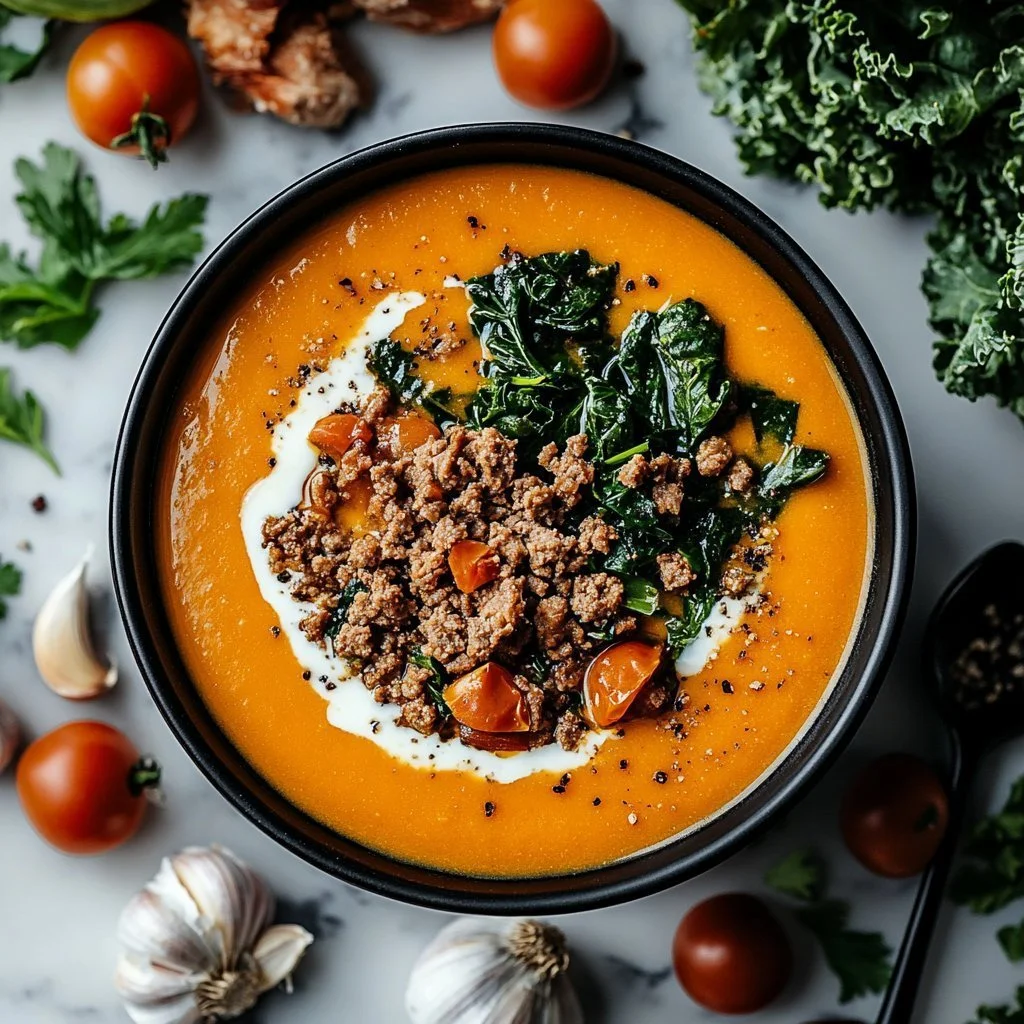 Keto Friendly Tuscan Soup served in a bowl with fresh herbs and ingredients