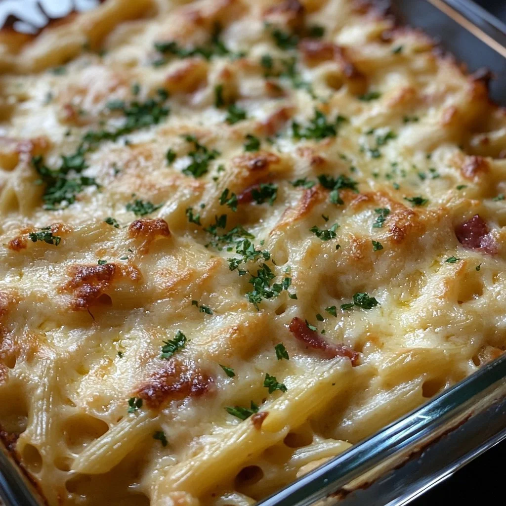 Delicious layered chicken spaghetti lasagna on a serving plate