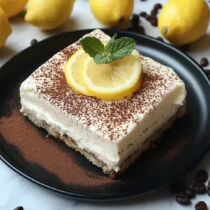 Delicious limoncello infused tiramisu dessert with layers of mascarpone cheese and coffee