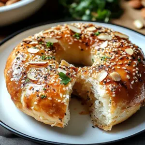 Low-carb almond flour bagel fresh out of the oven with toppings.